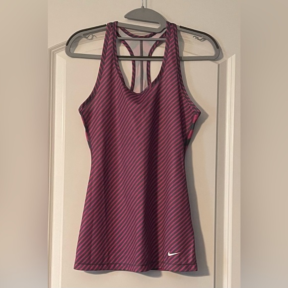 Nike Tops - Nike Striped Pink and Gray Racerback Tank Top